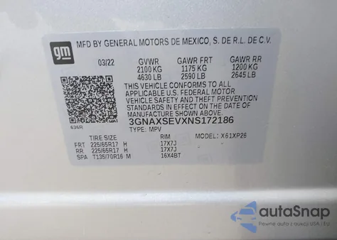 2022 Chevrolet Equinox Awd Ls from USA, damaged, VIN 3GNAXSEVXNS172186